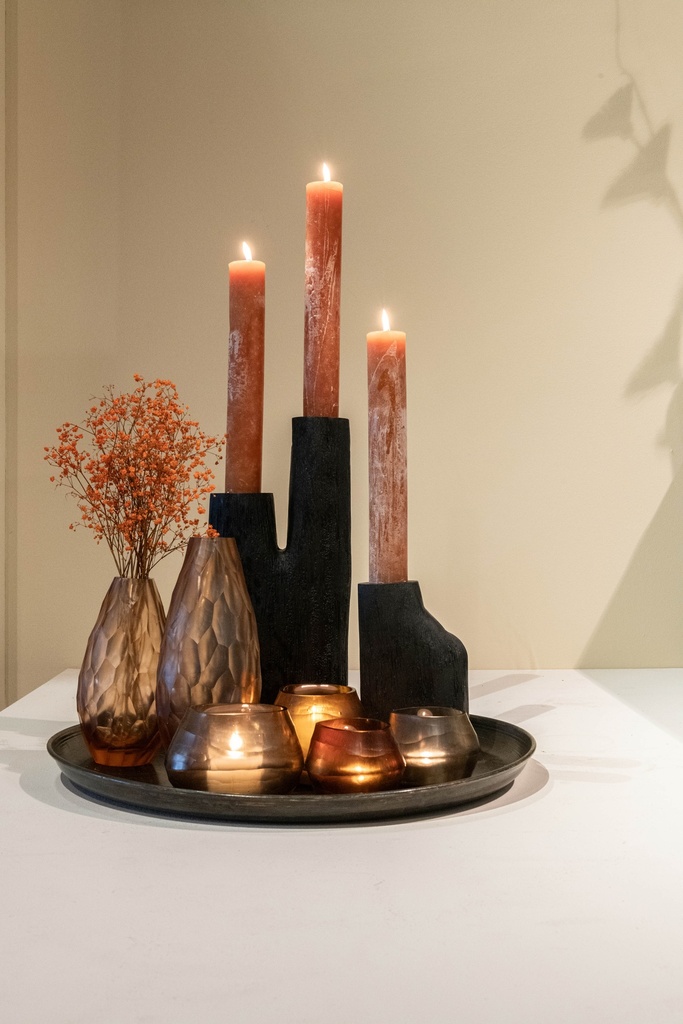 Candleholder for Ø4,4 - wood - black mat brushed - 12X9X20cm - p2/16