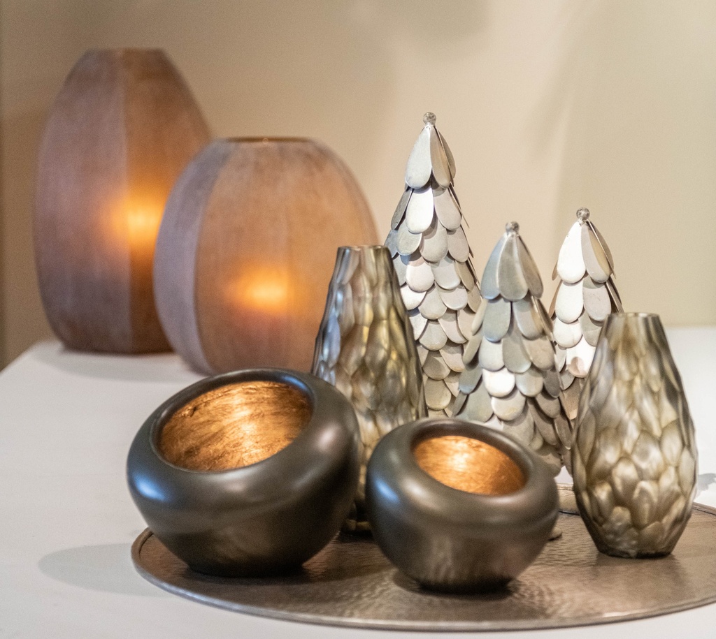 X-mas Tree silver gold crackle set of 3 - metal - Ø13x37,5cm / Ø12x28cm / Ø9x22cm - p/1/2