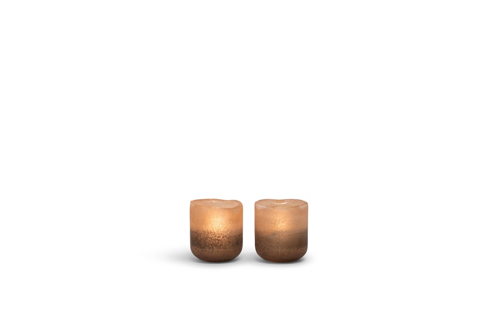 T-Light holder matt - sprayed half peach half black - glass - Ø 10x9cm - 4/24