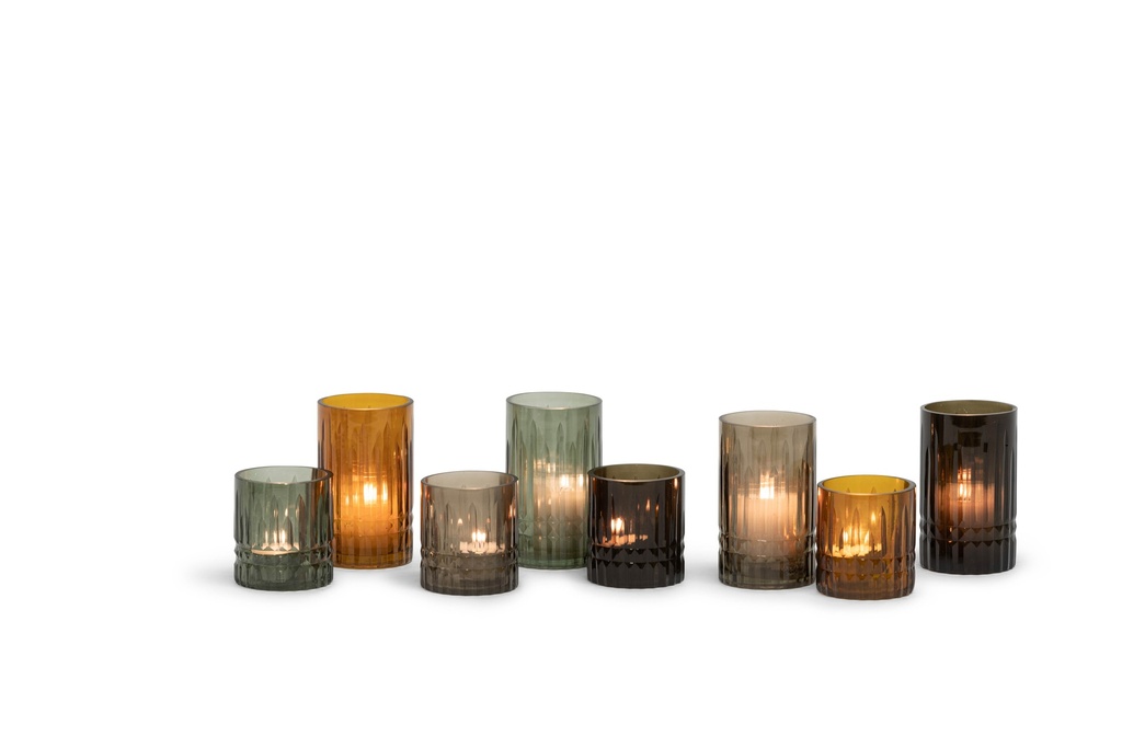 T-Light holder handcutted light smoke - glass - Ø 8x7.5cm - 6/36
