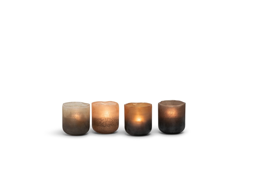 T-Light holder matt - sprayed half orange half black - glass - Ø 10x9cm - 4/24