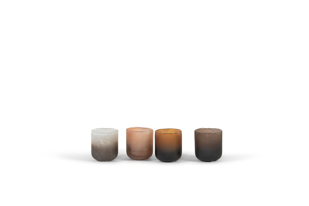 T-Light holder matt - sprayed half orange half black - glass - Ø 8,5x7,5cm - 6/36
