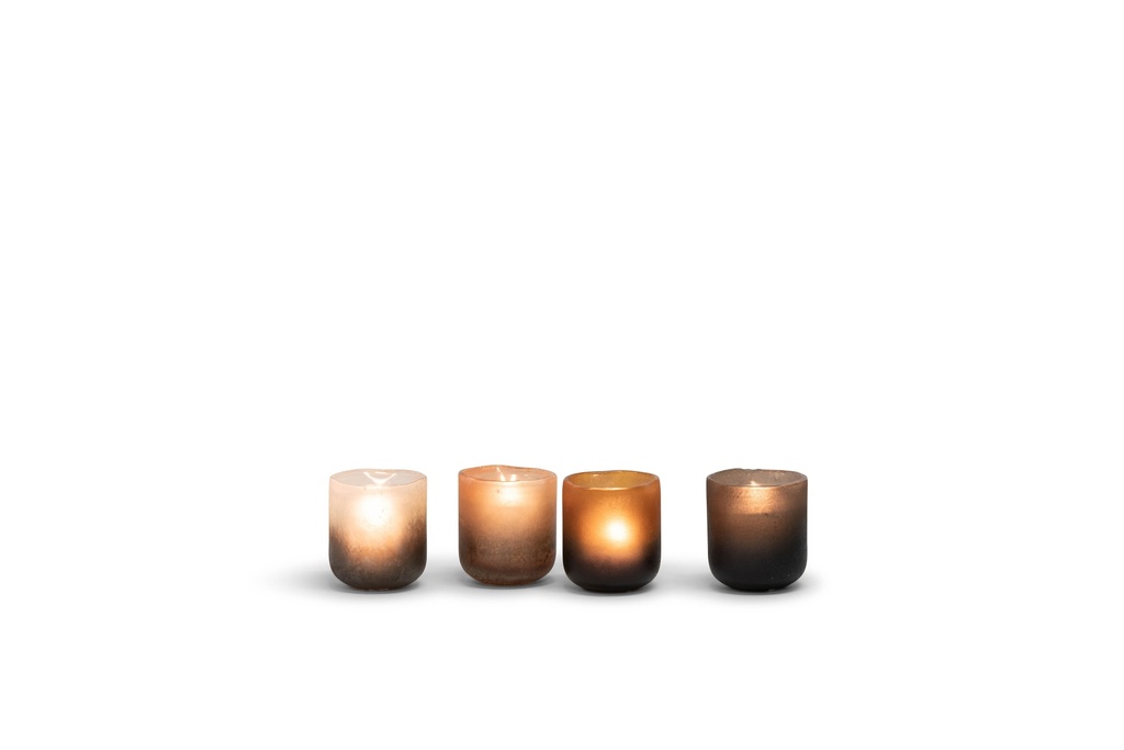 T-Light holder matt - sprayed half orange half black - glass - Ø 8,5x7,5cm - 6/36