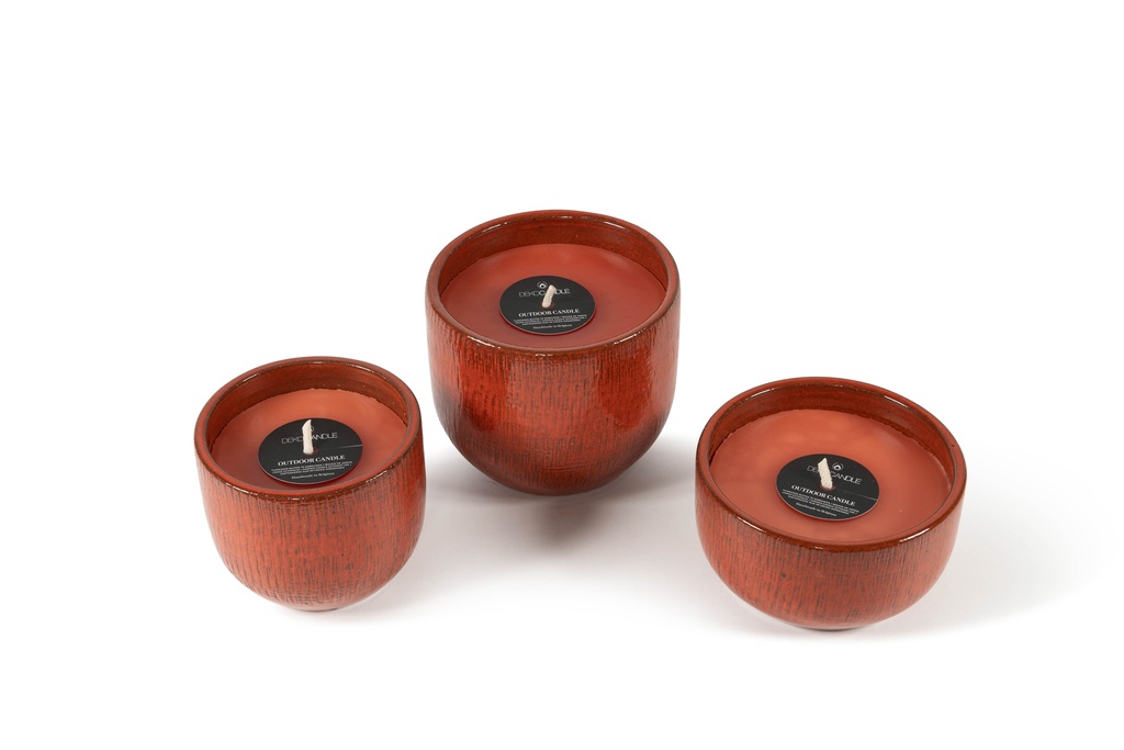Flowerpot glazed Orange Small - Ø 15 x 13 cm - outdoor candle -1 ext. coton wick - p/6
