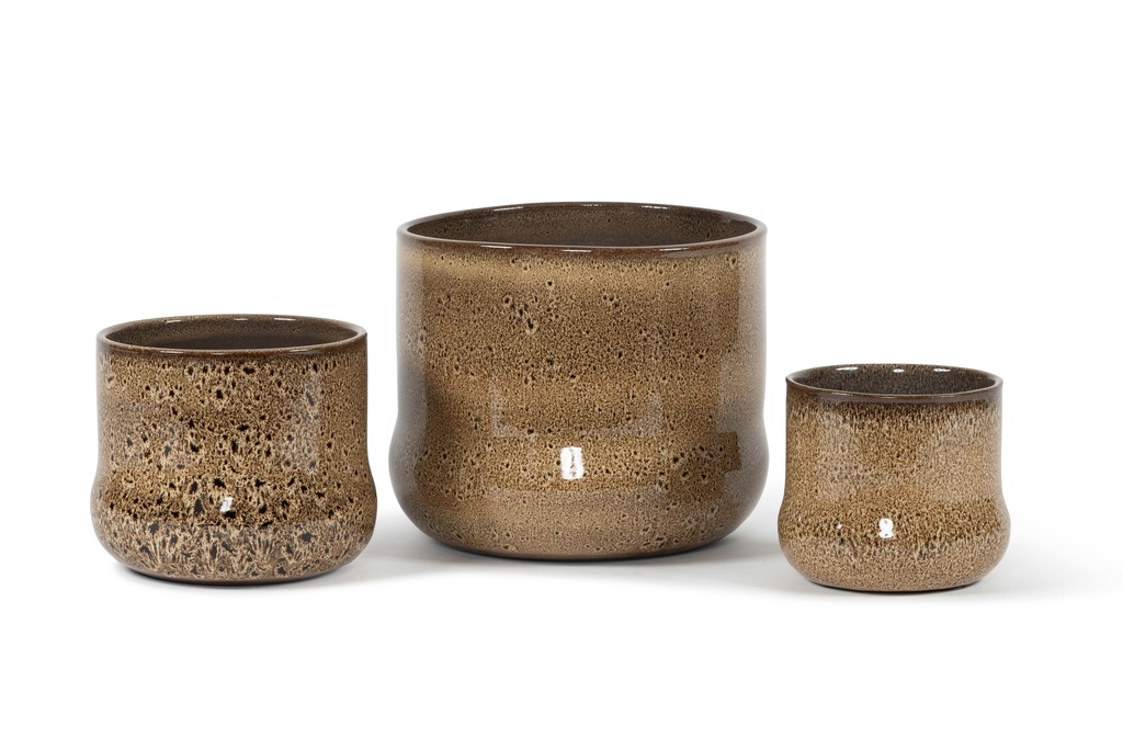Flowerpot cream brown spotted glazed small - Ø15 x 15cm - p 6/1