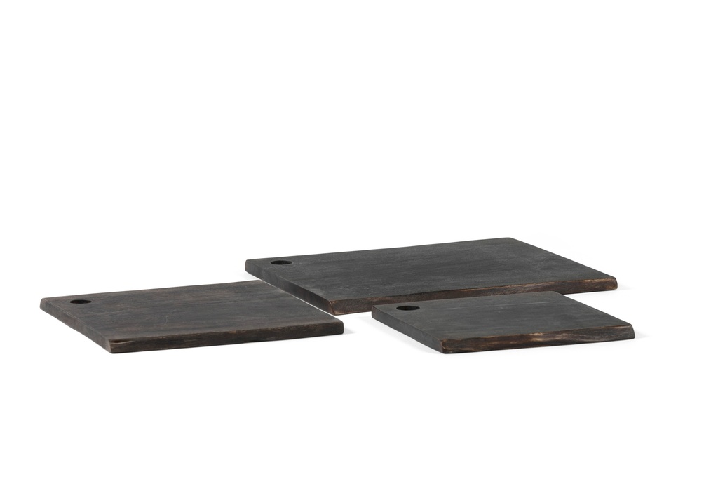 Wooden live edge square plate blacked set of 3 - 25 x 25 x 1.5 / 30 x 30 x 1.5 / 40 x 32 x 1.5cm - p 1/4
