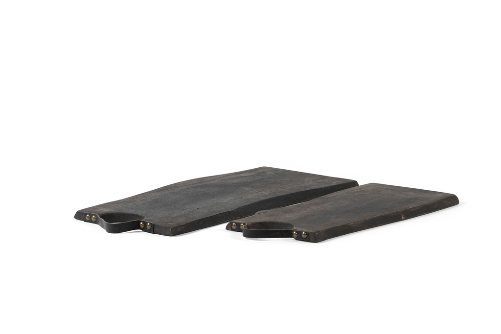Wooden live edge rectangular plate blacked with leather handle set of 2 small + 2 big - 40 x 20 x 1.5 / 50 x 25 x 1.5 - p 1/2