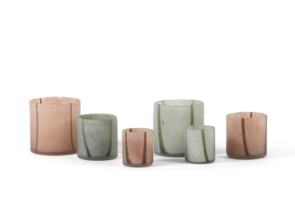 T-light holder multi lines green matt small - green - Ø9 x 10cm - p 4/24