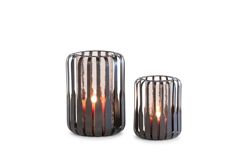 Hurricane copper antique with hammered brown glass - small - Ø18x22,5cm - 1/8