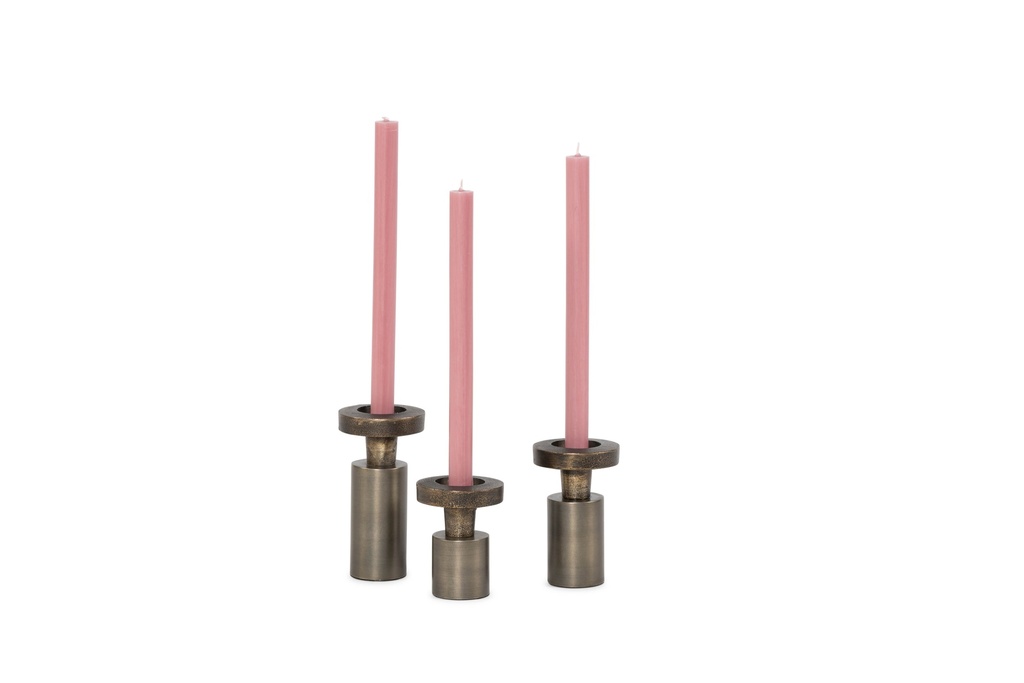 Candleholder - nickle antique/honey antique for Ø4,4cm & taper - set of 3 - Ø7,5 x 10 cm/12,5cm/15cm - p 1/18