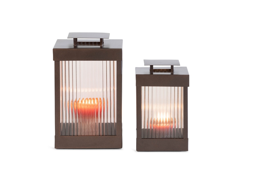 Lantern - copper brown with brown ribbed glass - large - 24x24x48cm - p/1/4