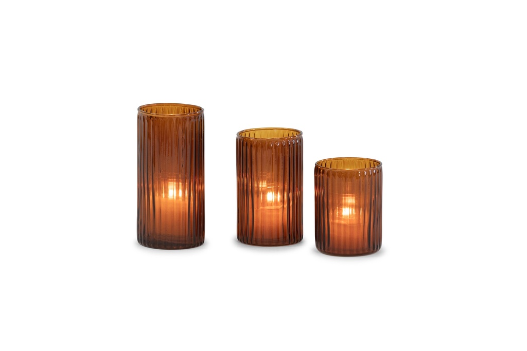 Votive ribbed sprayed - amber - large - Ø7,5x14,5cm - p/6/24