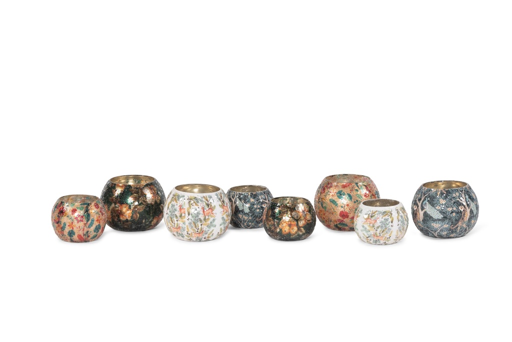 Votive boll crackeled glass - X-mas rendeer - small- Ø8x6cm - p/6