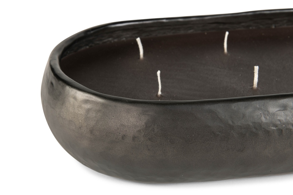 Bowl oval artistic hammered black - Set of 2 - Indoor candle - 39,5x20,5x7cm / 30x16x5cm - 8 / 6 int. cot. wicks - p/1