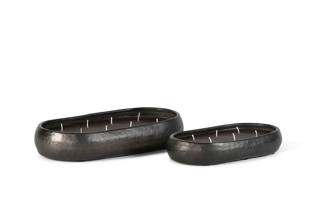Bowl oval artistic hammered black - Set of 2 - Indoor candle - 39,5x20,5x7cm / 30x16x5cm - 8 / 6 int. cot. wicks - p/1
