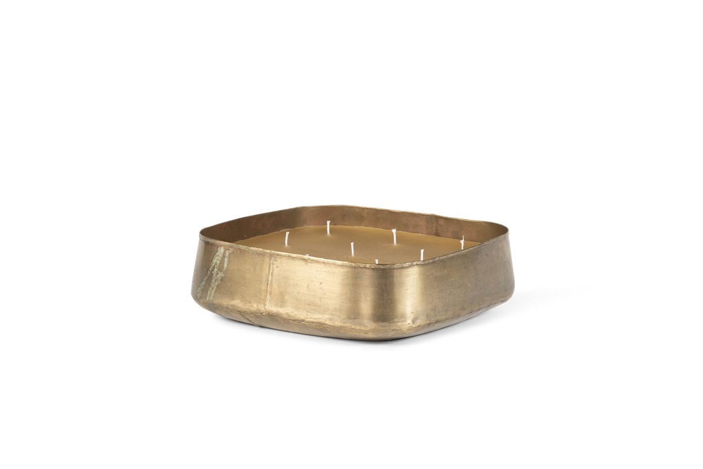 Planter square brass antique - set of 2 - Indoor candle - 24x24x9cm / 34x34x10,5cm - 4 / 9 int. cot. wicks - p/1