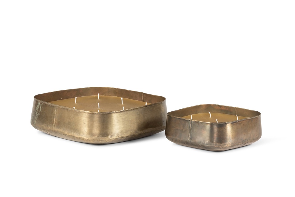Planter square brass antique - set of 2 - Indoor candle - 24x24x9cm / 34x34x10,5cm - 4 / 9 int. cot. wicks - p/1