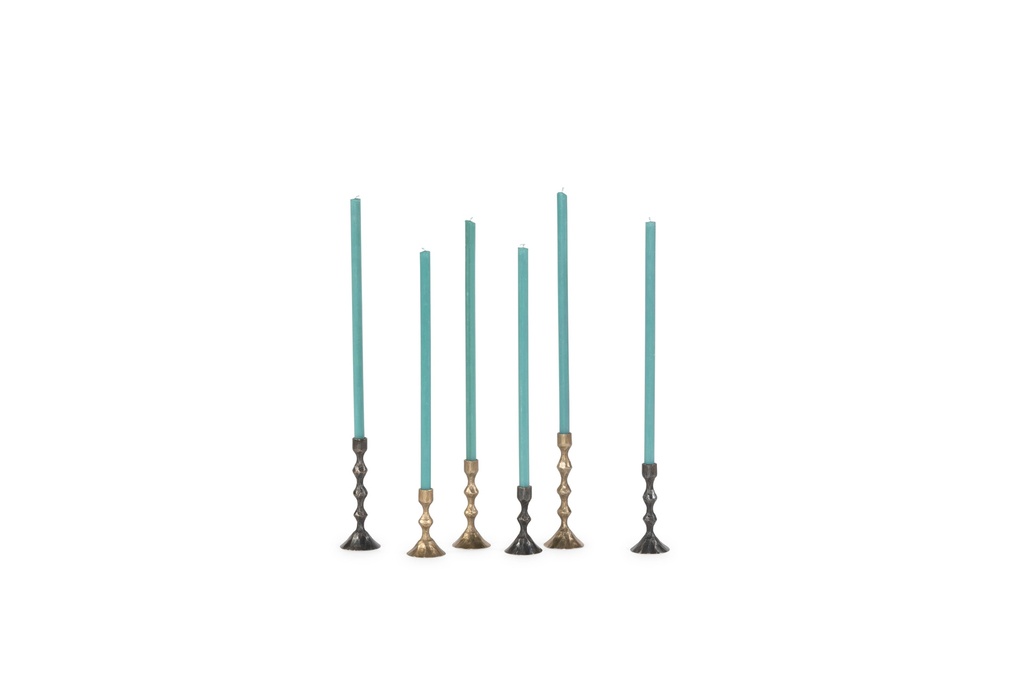 Handforged fine taperholder - brass antique - for tapers Ø2,1cm - set of 3 - H8cm/H10cm/H12cm - p/2 sets