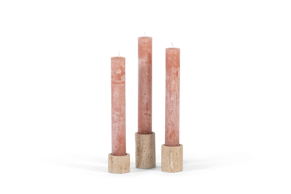 Candle holder travertine beige - set of 3 - polished - for candles Ø4,4cm - Ø6,25x5 / 7 / 10cm - p/1set                                            p/1/1 (kopie)