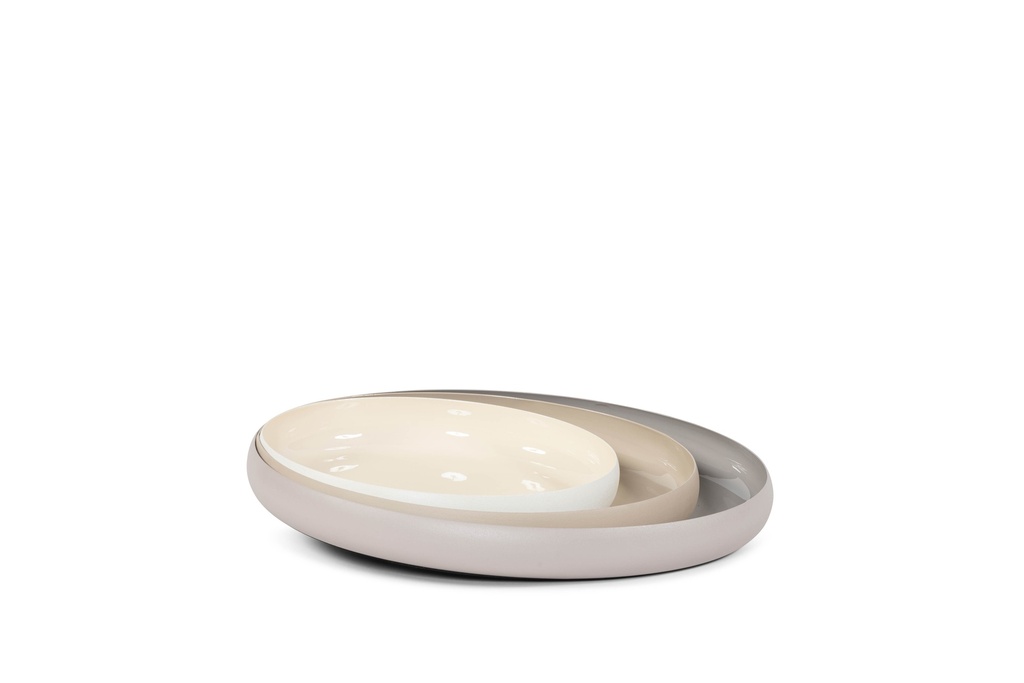 Bowl round enamel inside - texture outside white/beige/grey - set of 3 - Ø25x4cm / Ø31,5x4cm / Ø37x4cm- p1/4