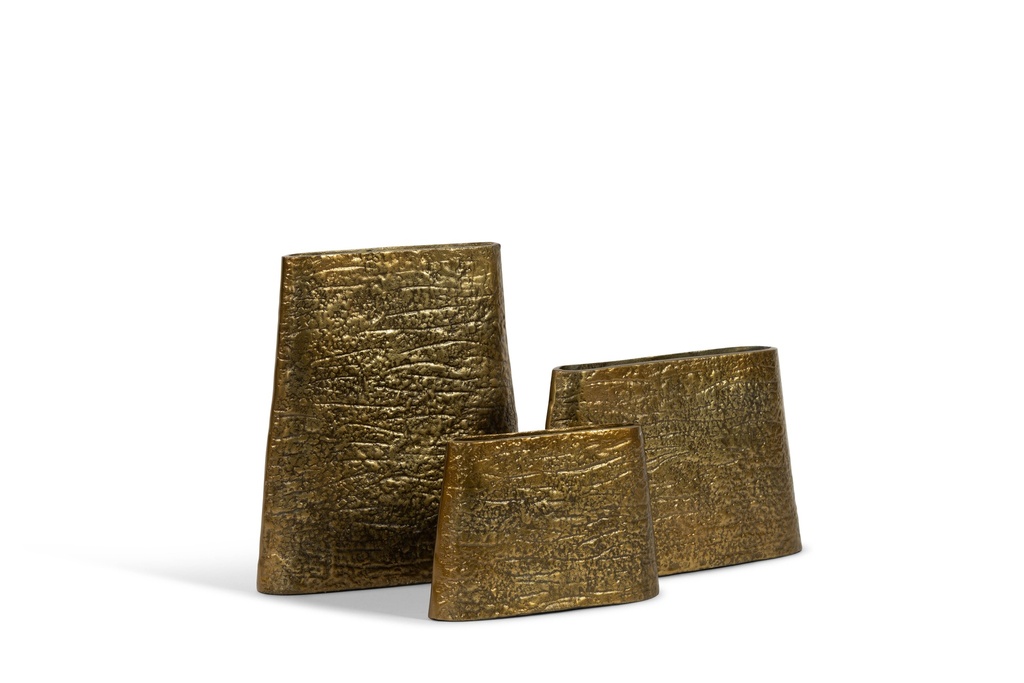 Flat vase bark design - metal - antique gold - Ø 30x8x20cm - p/*/*