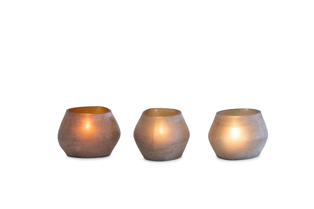 T-light holder oval matt light smoke - large - 13,5x11,5x10cm - p/1/18