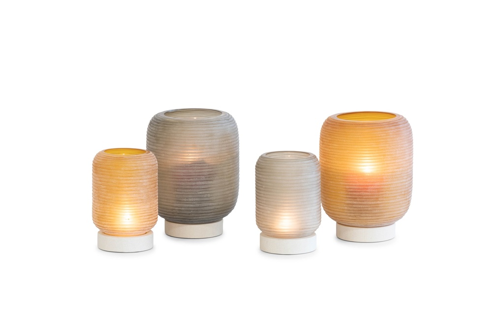 Hurricane cocoon horizontal cutted amber with stone base - large - Ø 20x29cm - 1/1