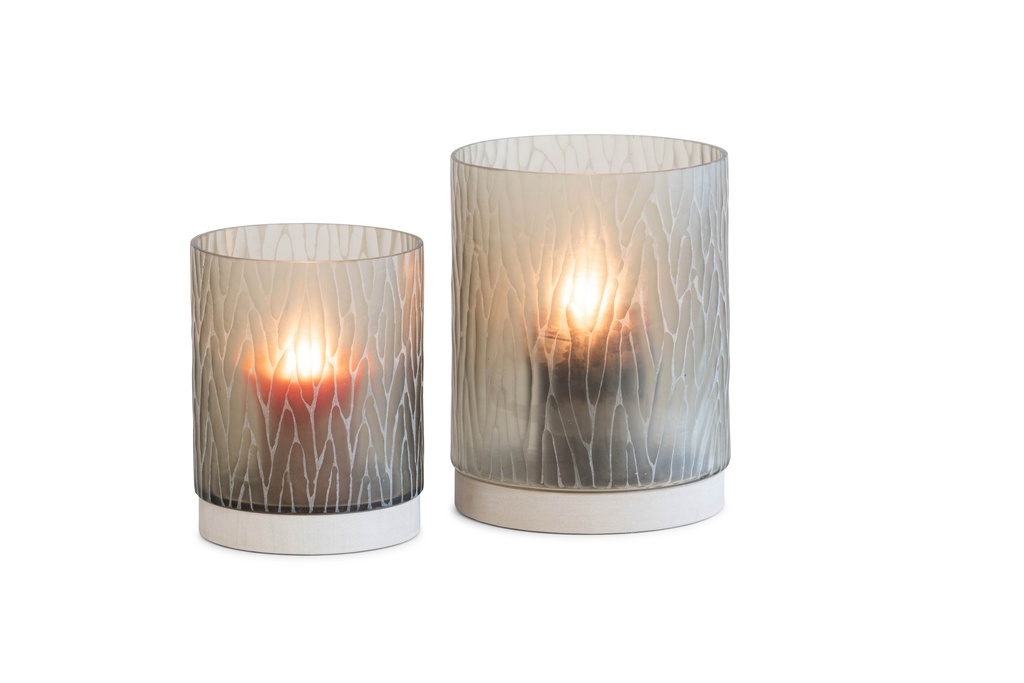Hurricane cylindrical cutted light smoke with stone base - large - Ø 25x30cm - 1/1