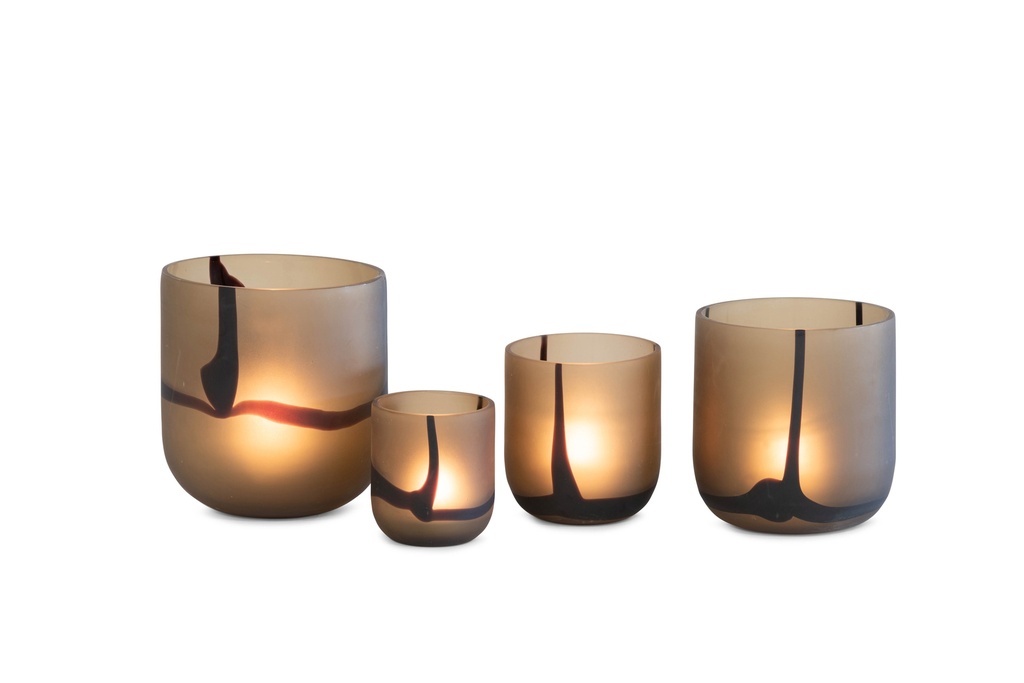 T-light holder multi lines purple mat - medium - Ø12x13cm - p/1/12