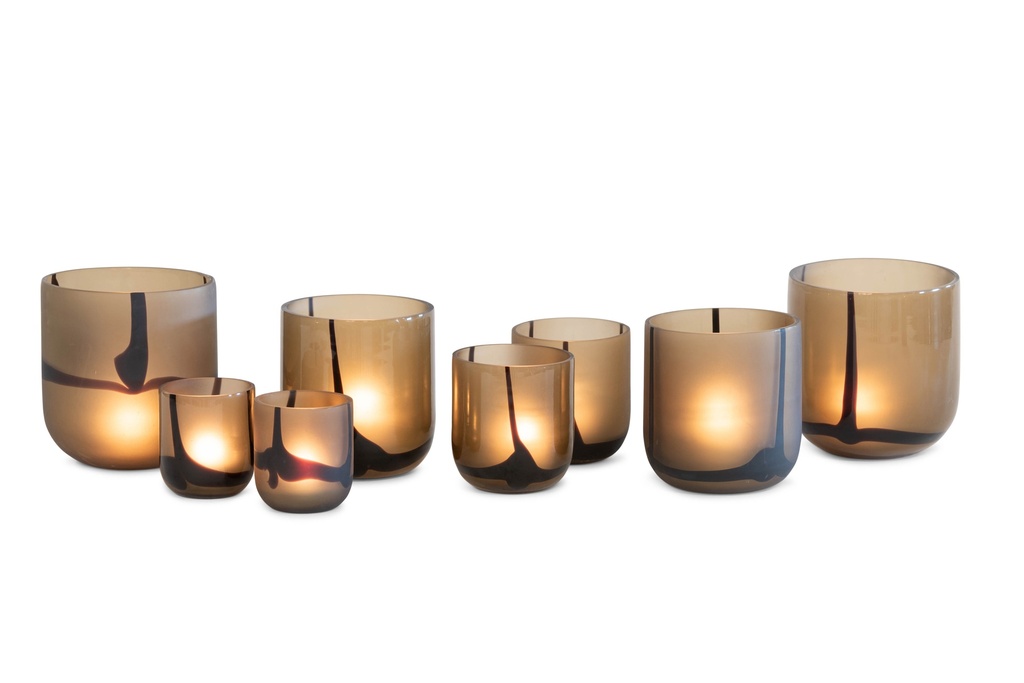 T-light holder multi lines purple mat - medium - Ø12x13cm - p/1/12