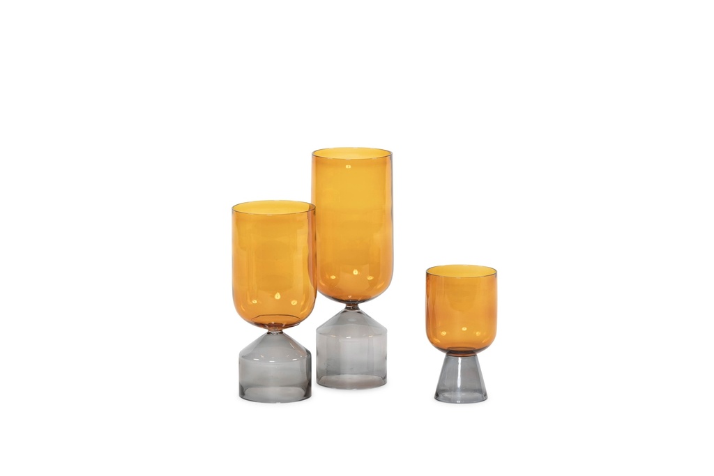Mouthblown vase amber on grey stand - set of 2 - Ø9x23cm / Ø9x28cm- p/1/2set