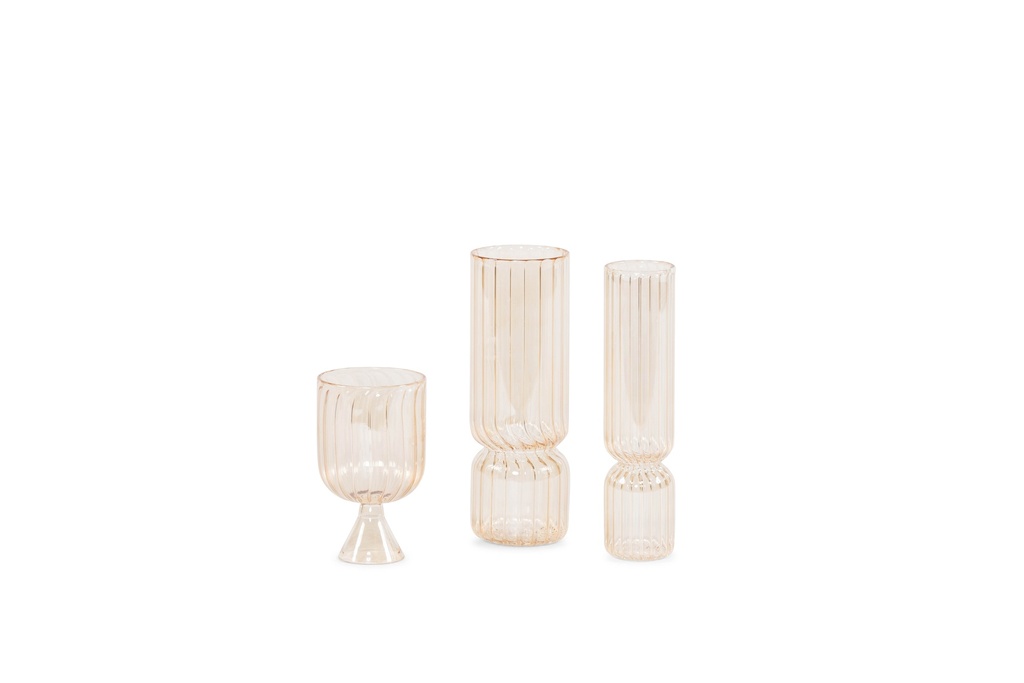 Mouthblown vase vertical ribbed amber luster - set of 2 - Ø5x20cm / Ø7x20cm- p/1/4