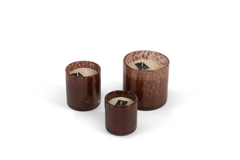 Thick votive cylinder with burgundy gold craquelure design - Ø 9 x 10 cm - 1 - int. cot. - p/6