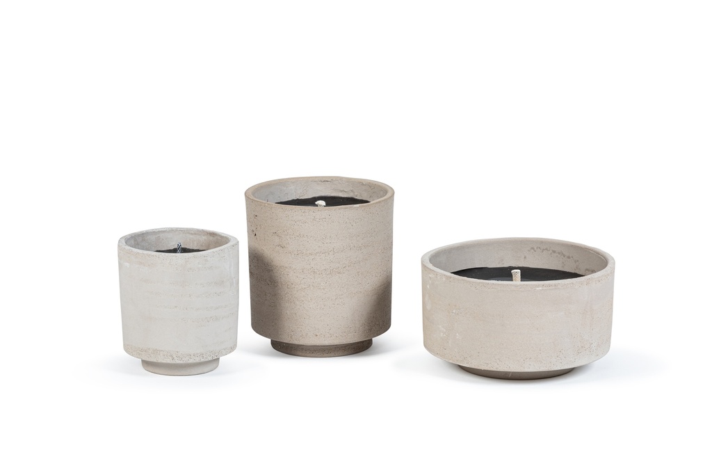 Round grey concrete/white terracotta pot - Ø 11 x 12cm -outdoor candle -1 ext. coton wick - p/8