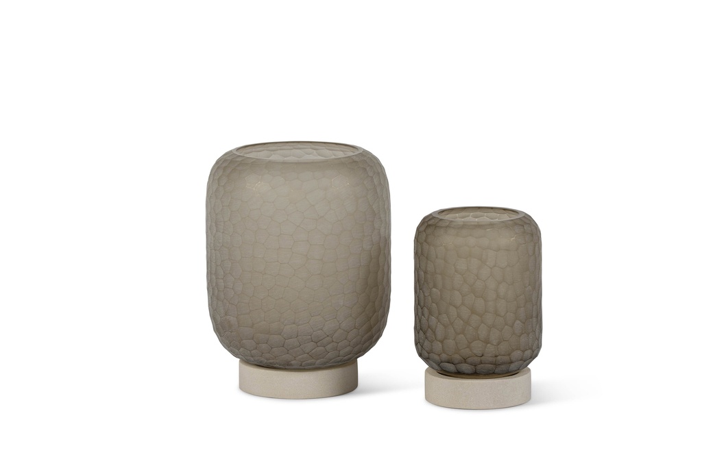 Hurricane cocoon cutted light smoke with stone base small - Ø14 x 23 cm - p 1/2