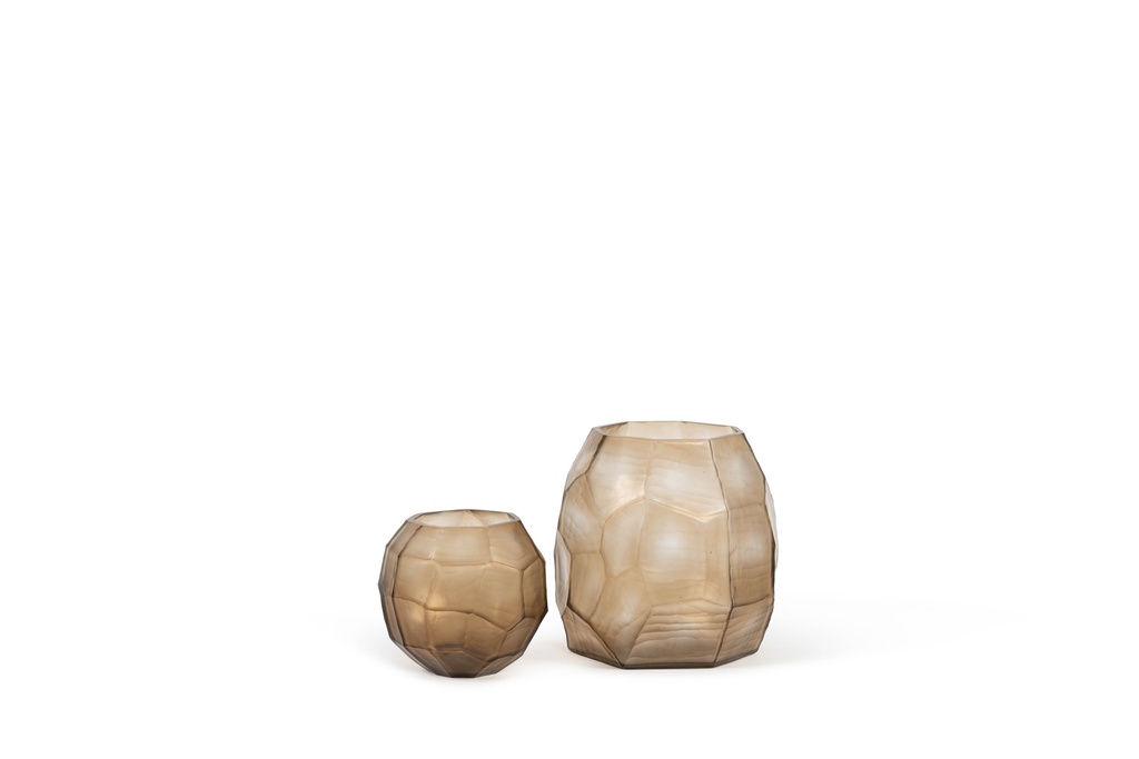 Mouthblown vase faceted cutted copper large - Ø26 x 27 cm - p 1
