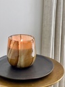 Scented candle thick ocher glass votive bowl with bark design - Ø 15x14cm - 3 - int. cot. - p/2