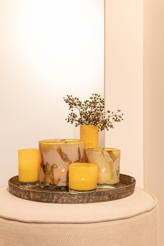 Cylindrical votive - glass - yellow - Ø 7x12cm - p/6