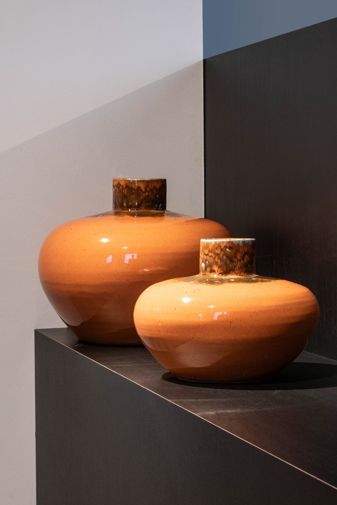 Round vase orange glazed - terracotta - orange - Ø 40x32cm - p/1/1