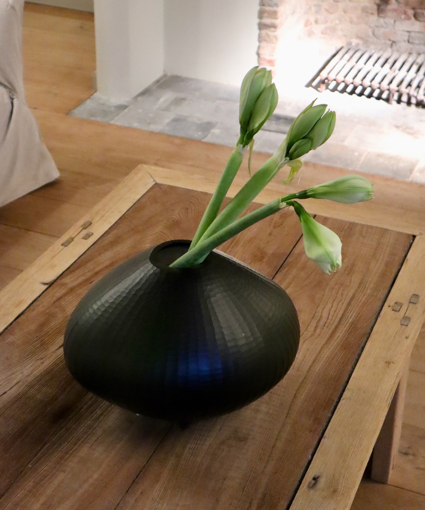 Glass vase boulder with cutting - glass - smoke grey - Ø 37x28cm - p/1/1