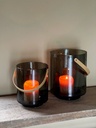 Hurricane with handle - glass + wood - smoke + natural oak - big Ø 28x35cm - p/1/1