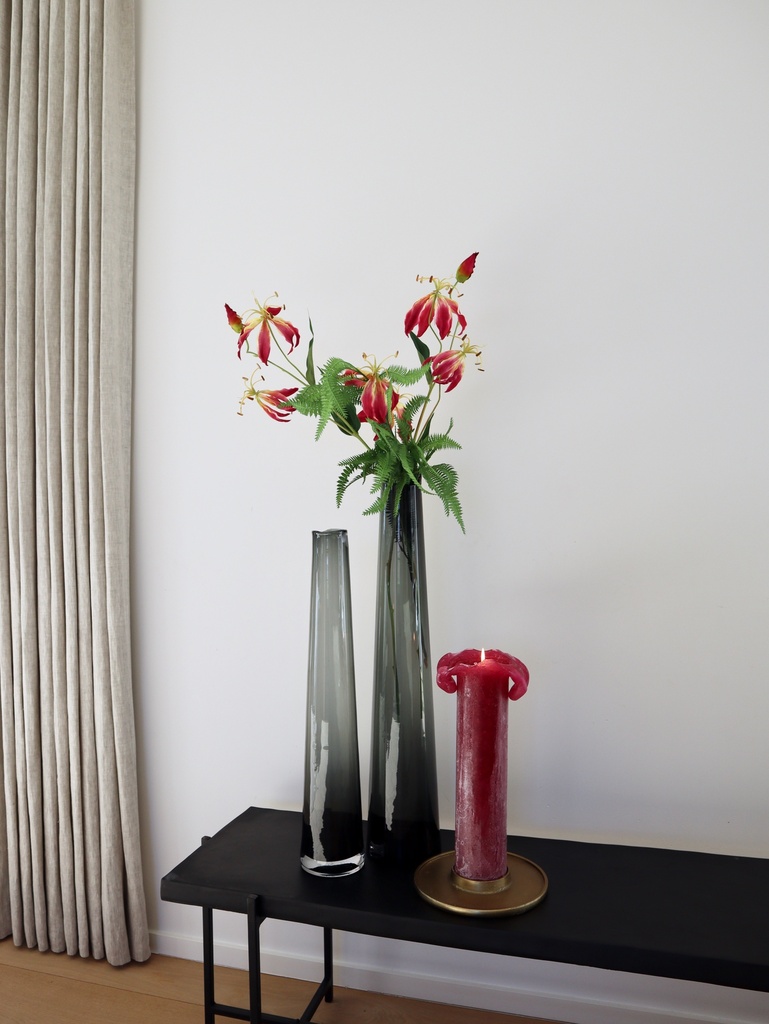 Long small vase organic rim - glass - smoke - Ø11 x 70cm - p/1