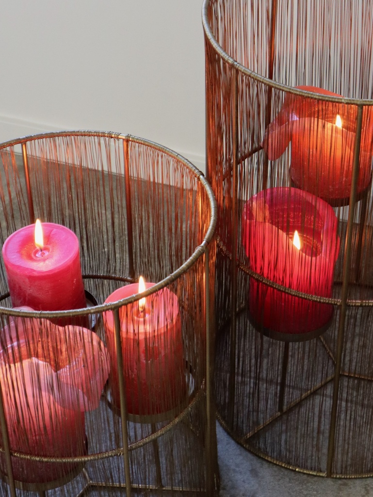Wired hurricane for 3 candles - metal - antique brass - Ø 26x35cm - p/1/1