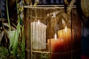 Wired hurricane for 3 candles - metal - antique brass - Ø 31x46cm - p/1/1