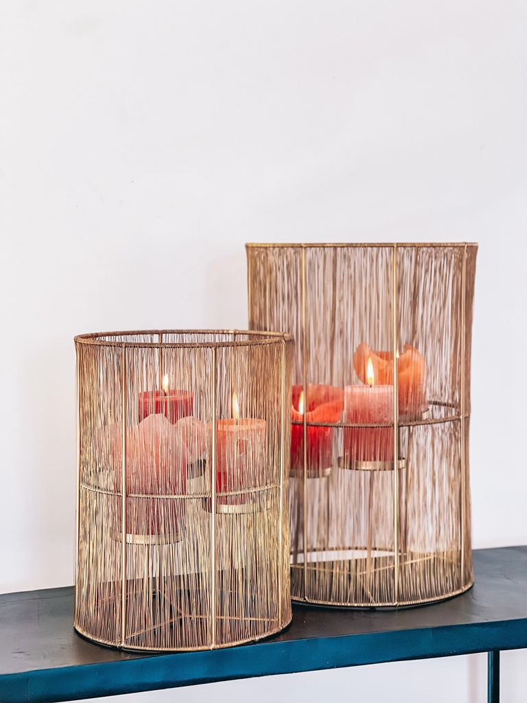 Wired hurricane for 3 candles - metal - antique brass - Ø 31x46cm - p/1/1