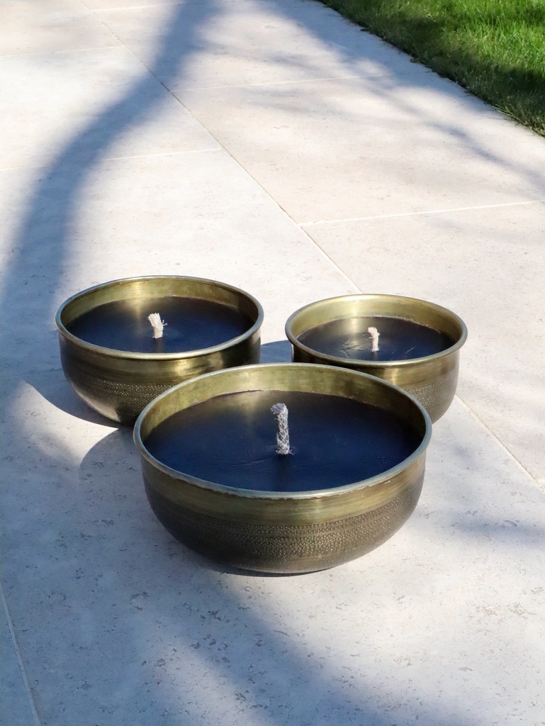 Set of 3 gold antique hammered outdoor candles - Ø30x12cm / Ø25x12cm / Ø20x 12cm - 1 - ext. cot. - p /1 