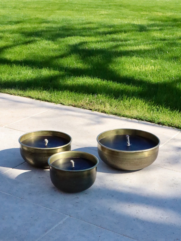 Set of 3 gold antique hammered outdoor candles - Ø30x12cm / Ø25x12cm / Ø20x 12cm - 1 - ext. cot. - p /1 
