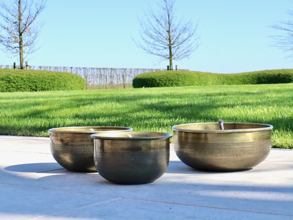 Set of 3 gold antique hammered outdoor candles - Ø30x12cm / Ø25x12cm / Ø20x 12cm - 1 - ext. cot. - p /1 