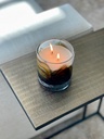 Scented candle thick votive cylinder with brownish green wave design - Ø11 x 12cm - 2 - int. cot. - p/4