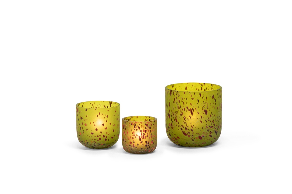 Spotted vase - glass - matt green & orange - Ø 9x9cm - p/6/24